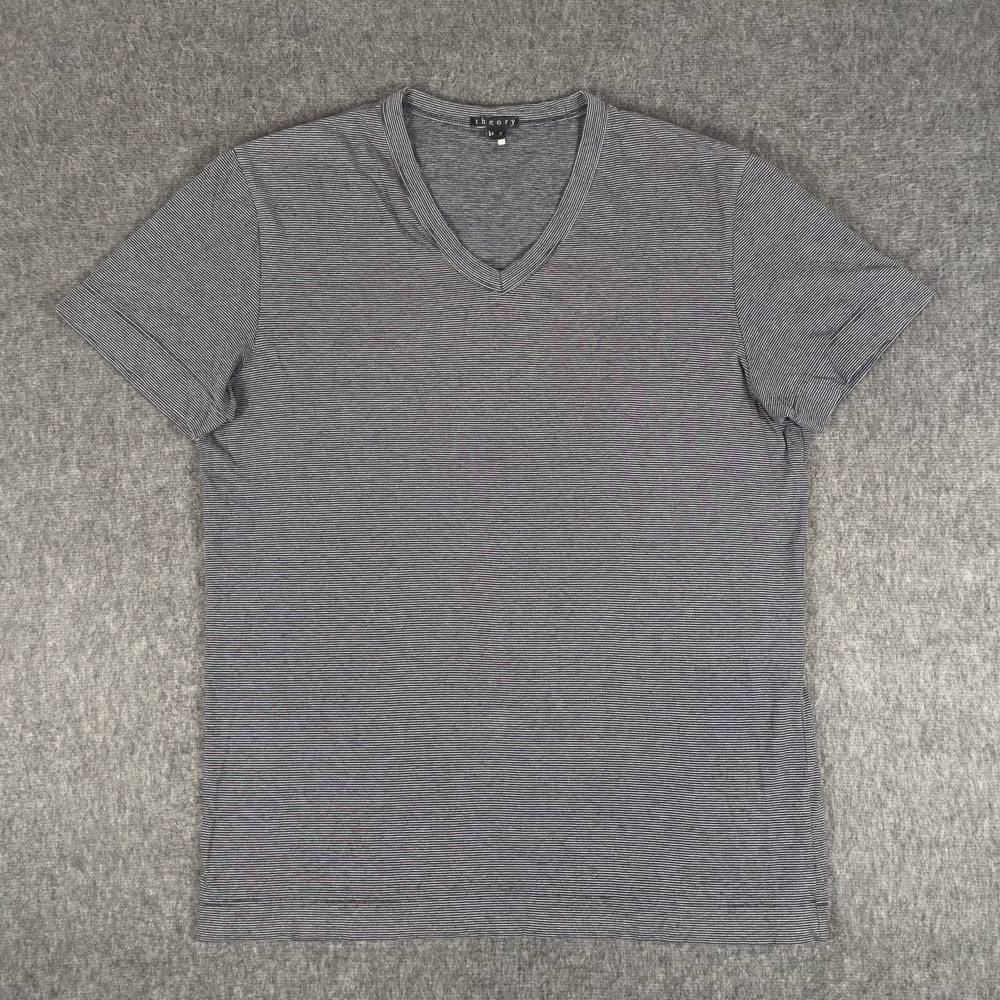 Theory Shirt Mens Medium Gray Stripe Cotton V Neck Tee T-Shirt Peru Soft Casual